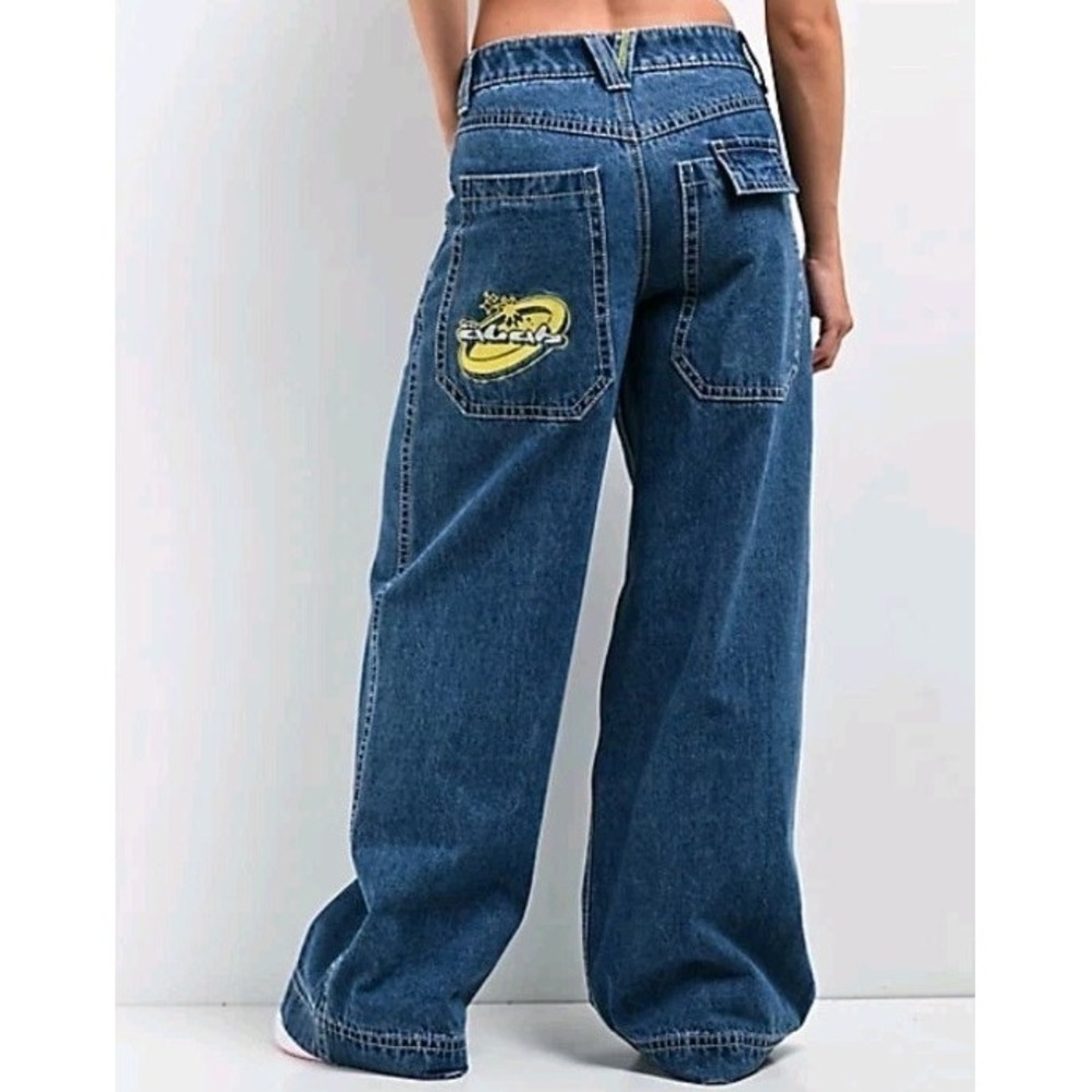 A. Lab Analog Blue Ray Jeans Women's Size 2 Wide Leg Embroidered Baggy